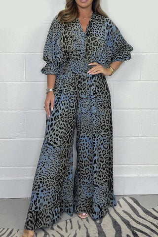 Sintosa | Leopard Print Loose Jumpsuit – Camel, Blue, Casual Outfit
