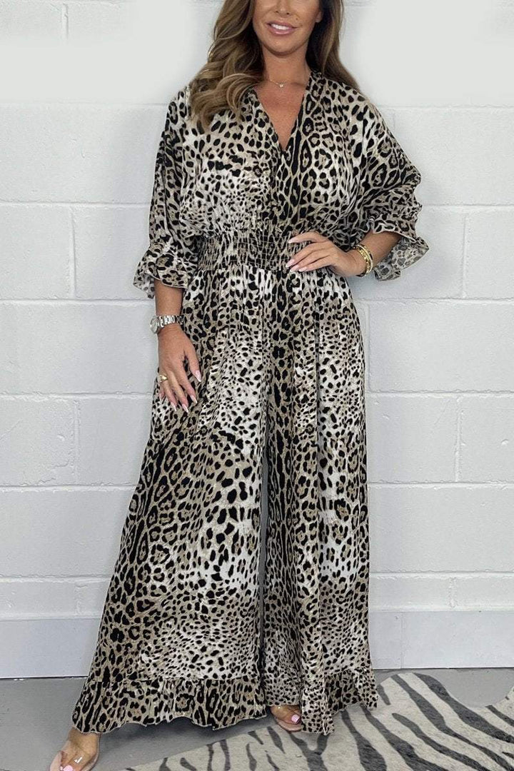 Sintosa | Leopard Print Loose Jumpsuit – Camel, Blue, Casual Outfit
