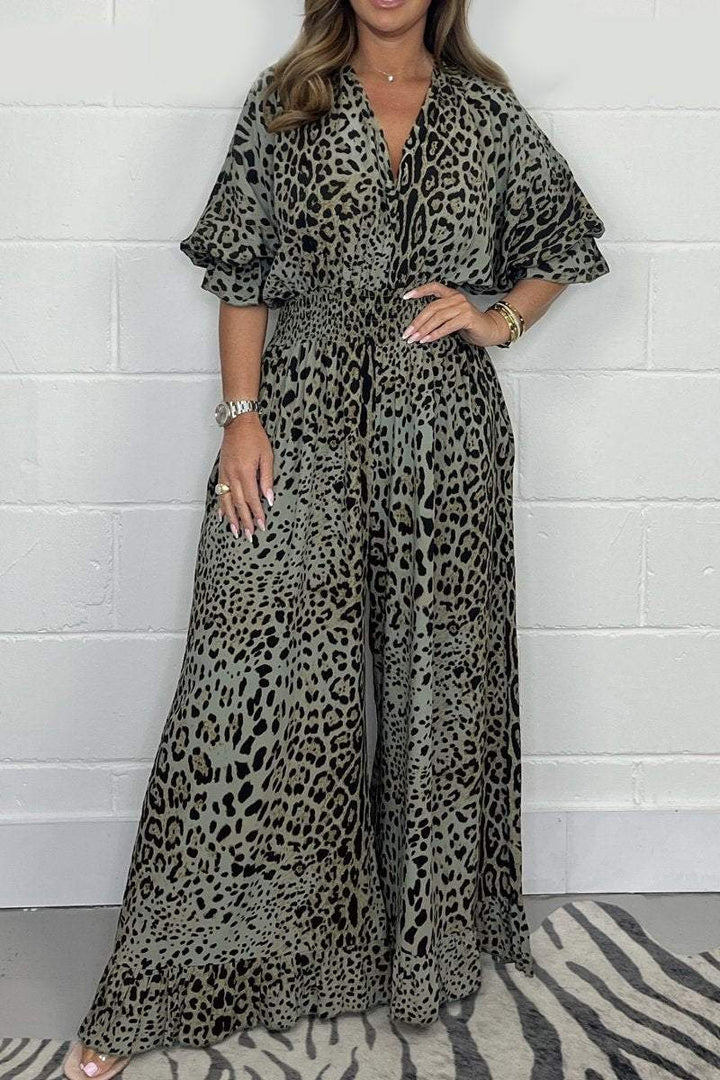 Sintosa | Leopard Print Loose Jumpsuit – Camel, Blue, Casual Outfit