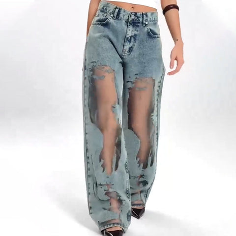 Andrea | Damen-Jeans mit Vintage-Mesh-Patchwork-Print