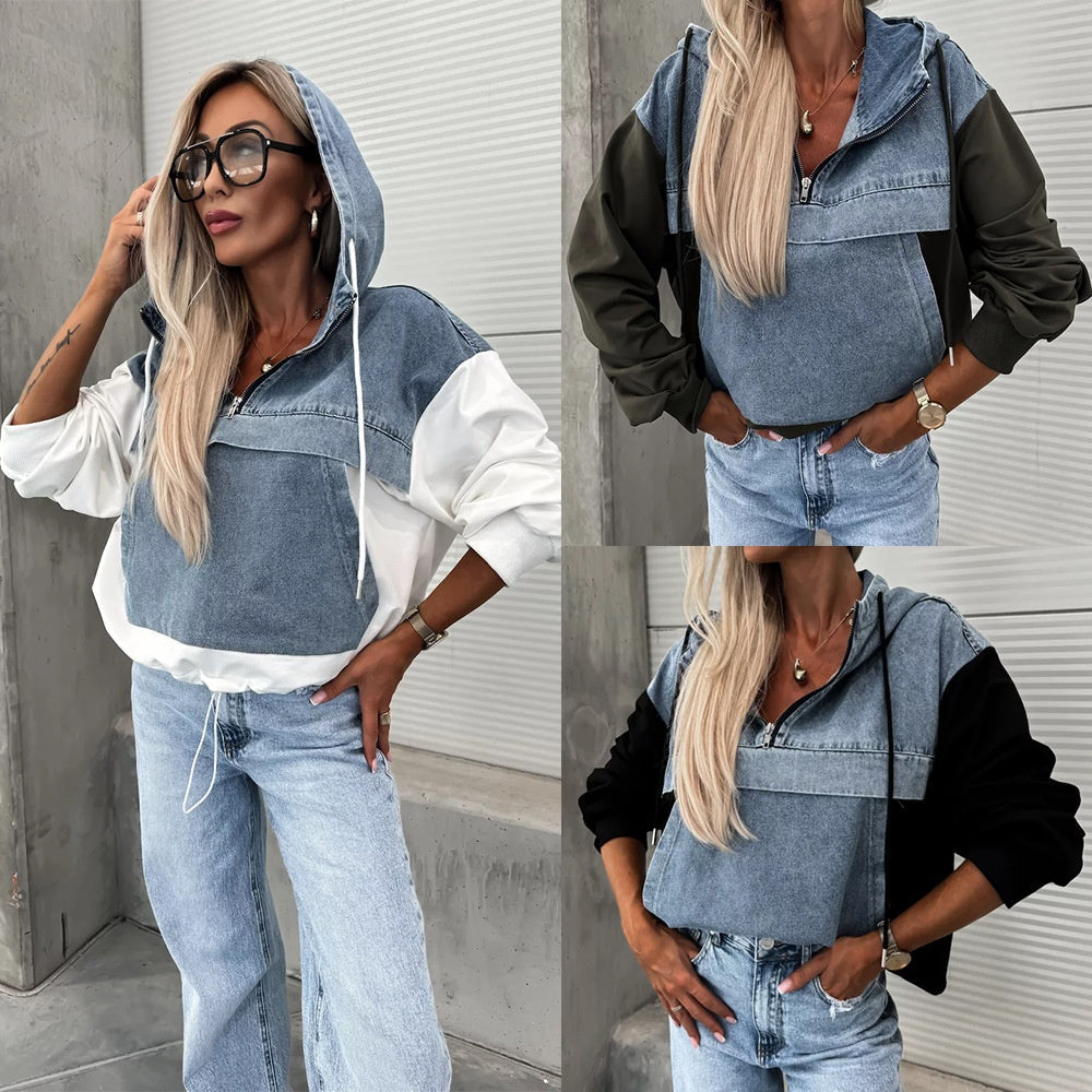 Theresa | HEISSER VERKAUF 50% - Damen-Jeansjacke mit Kapuze und Kordelzug