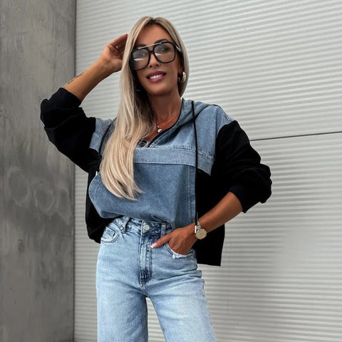Theresa | HEISSER VERKAUF 50% - Damen-Jeansjacke mit Kapuze und Kordelzug
