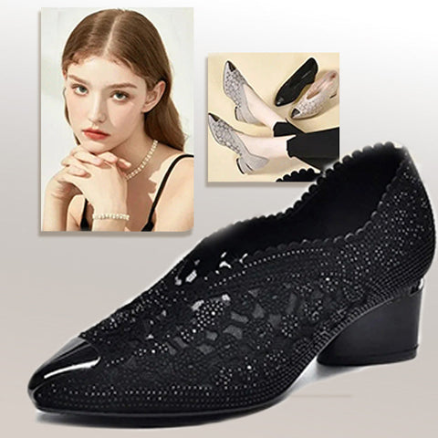 Taylor | Hohle Mesh-Sandalen mit Strassstein und Klobigem Absatz