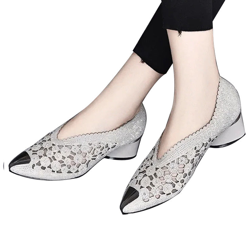 Taylor | Hohle Mesh-Sandalen mit Strassstein und Klobigem Absatz