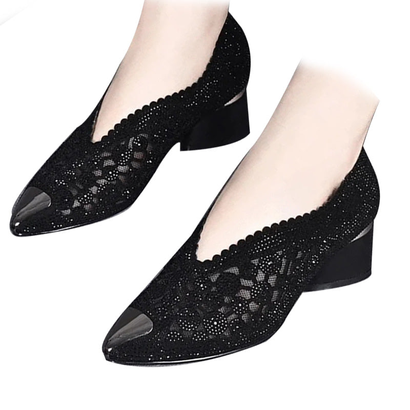 Conrad | Hohle Mesh-Sandalen mit Strassstein und Klobigem Absatz