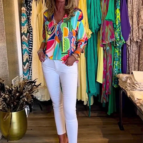 Flynn | Bedruckte Bluse mit V-Ausschnitt für Damen