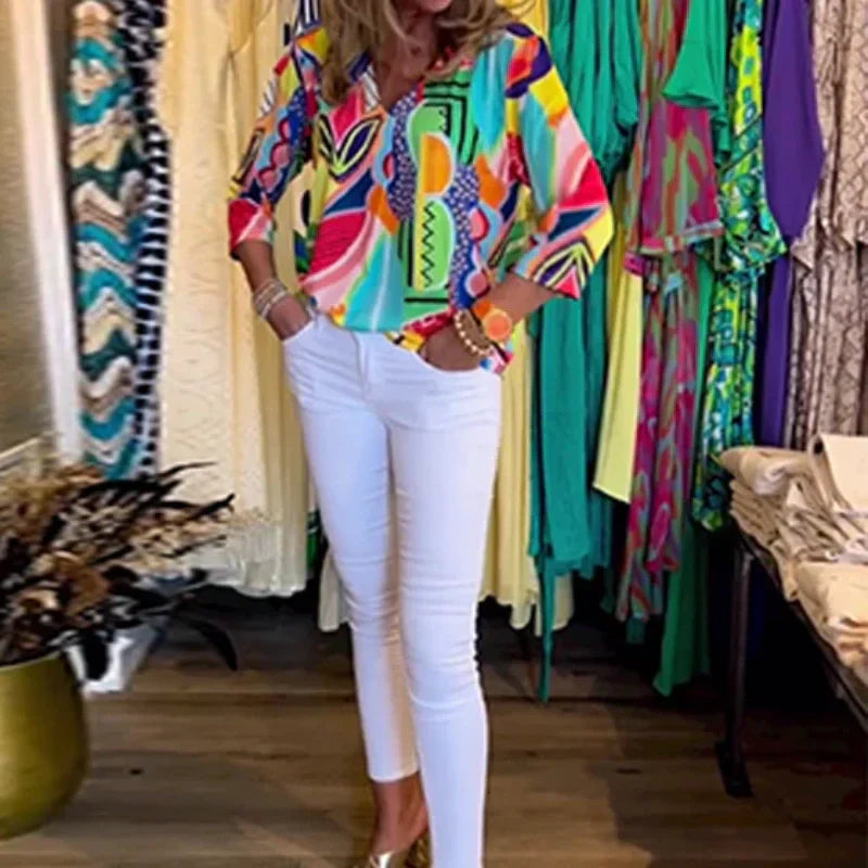 Criza | Bedruckte Bluse mit V-Ausschnitt für Damen