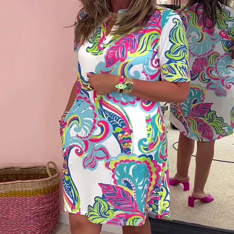 Monica | Damen Bunte Bedruckte V-Ausschnitt Kleid