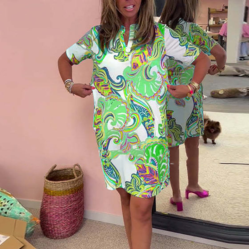 Monica | Damen Bunte Bedruckte V-Ausschnitt Kleid