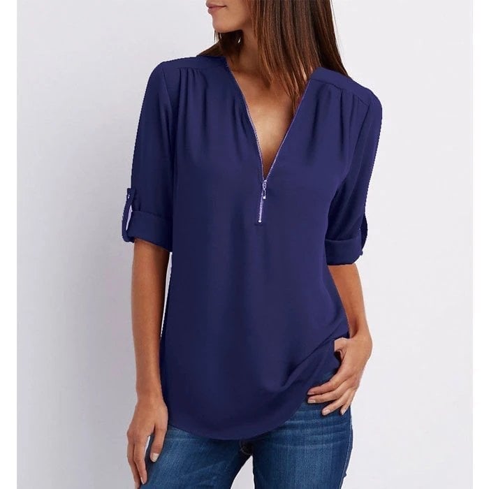 Samantha | Plus Size Bluse mit 3/4-Ärmeln und Reißverschluss