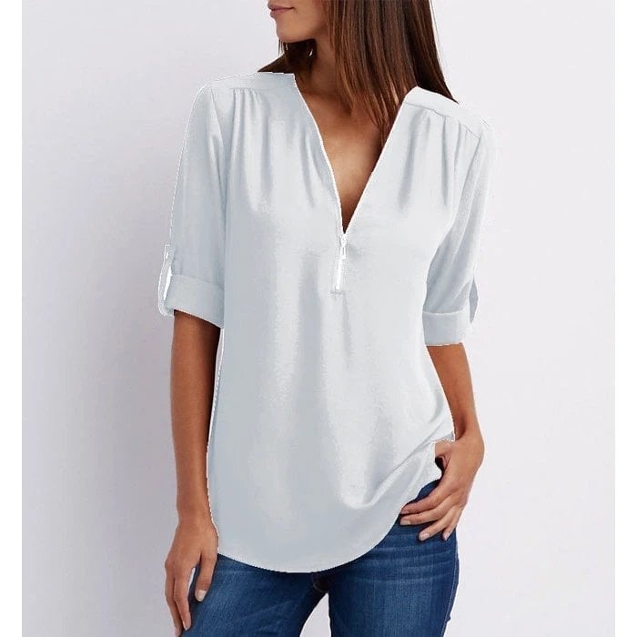 Samantha | Plus Size Bluse mit 3/4-Ärmeln und Reißverschluss