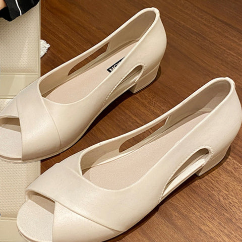 Abrinica | Chunky Block Heels mit Ausschnitten – Aprikose, Orange, Bequeme Alltagsschuhe