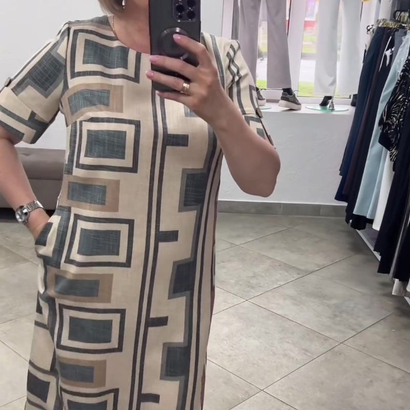 Isa | Damenkleid mit kurzen Ärmeln und rundem Ausschnitt