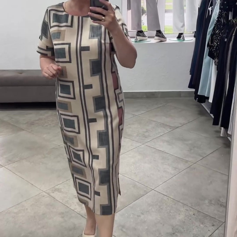 Isa | Damenkleid mit kurzen Ärmeln und rundem Ausschnitt