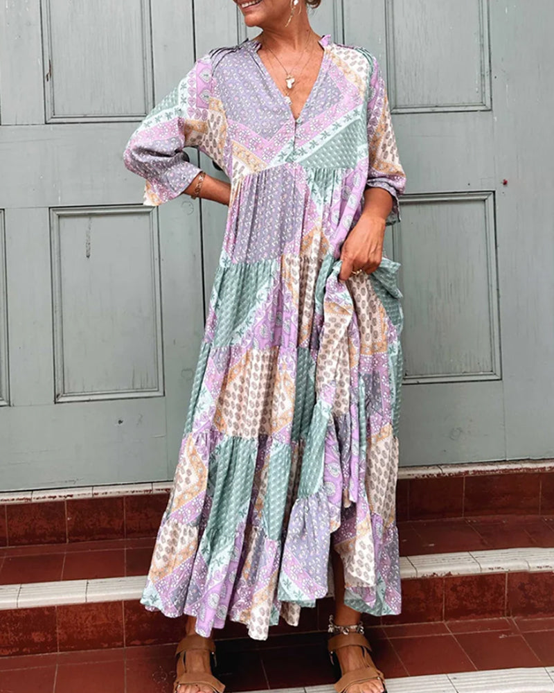 Sonia | Bluse mit Farbblock-Print und langen Ärmeln