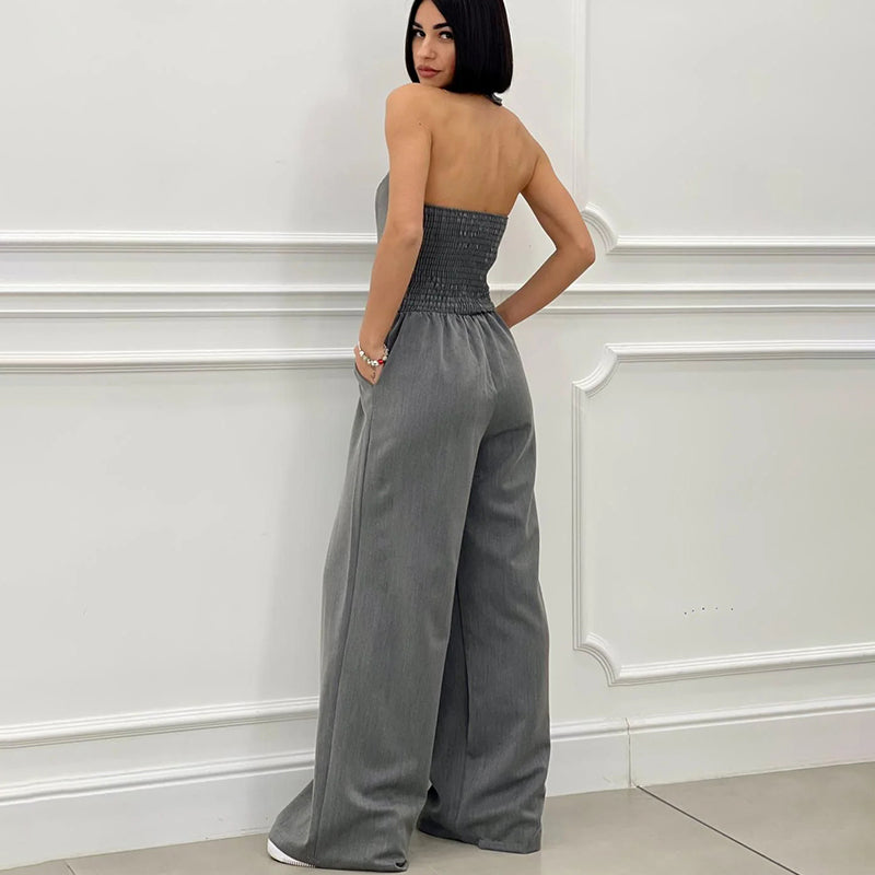Narella | Ärmelloser Jumpsuit mit Knöpfen und Weitem Bein für Damen