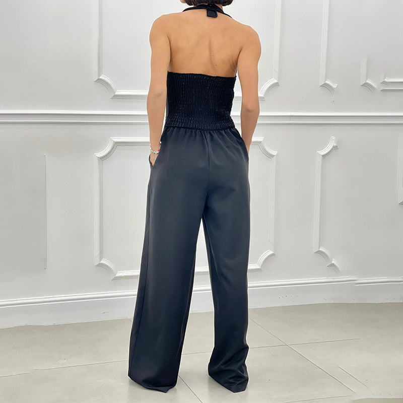 Narella | Ärmelloser Jumpsuit mit Knöpfen und Weitem Bein für Damen