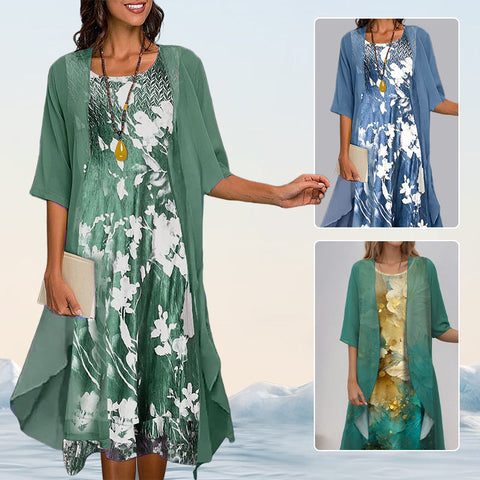 London | Eleganz-Set aus 2 Teilen: Bluse mit halblangen Ärmeln + Kleid