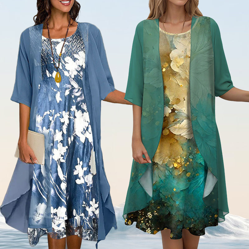 London | Eleganz-Set aus 2 Teilen: Bluse mit halblangen Ärmeln + Kleid