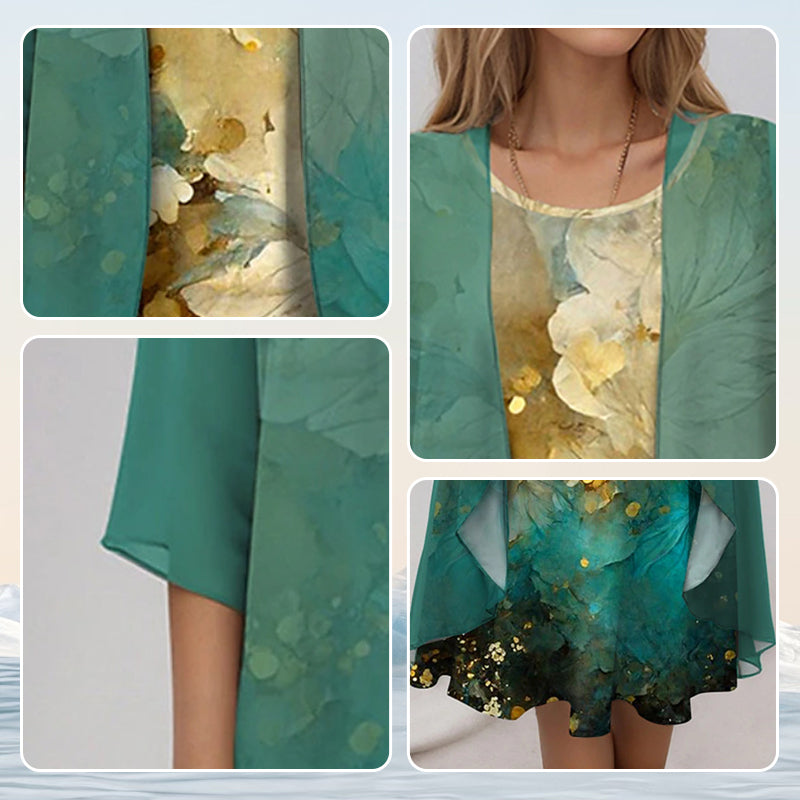 Shawna | Elegantes 2-teiliges Set: Bluse mit halben Ärmeln + Kleid