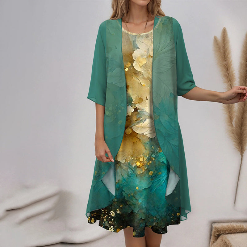 Shawna | Elegantes 2-teiliges Set: Bluse mit halben Ärmeln + Kleid