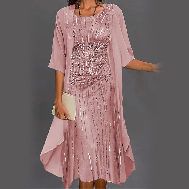 Shawna | Elegantes 2-teiliges Set: Bluse mit halben Ärmeln + Kleid