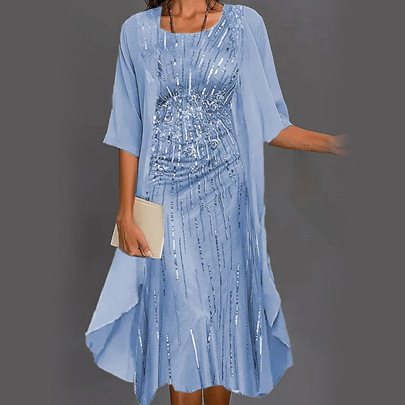 London | Eleganz-Set aus 2 Teilen: Bluse mit halblangen Ärmeln + Kleid