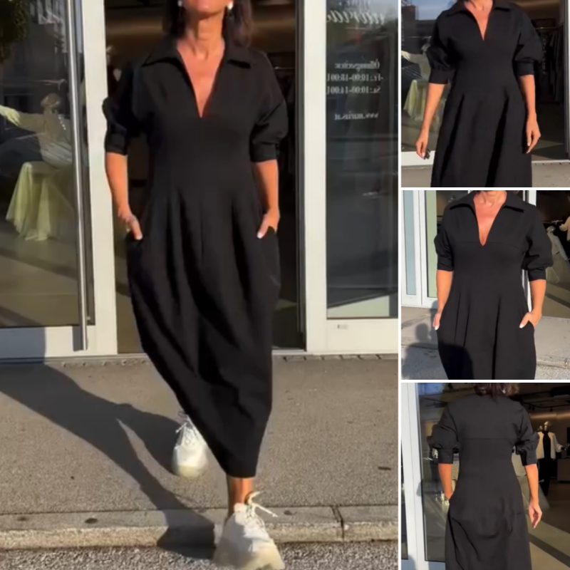 Elena | Midikleid mit V-Ausschnitt und Reverskragen