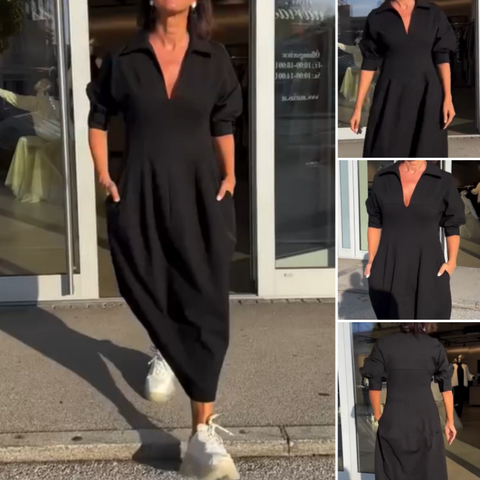 Elena | Midikleid mit V-Ausschnitt und Reverskragen