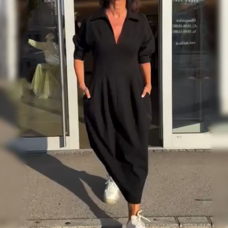 Elena | Midikleid mit V-Ausschnitt und Reverskragen