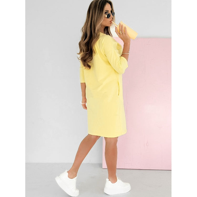 Audrey | Frühlingsangebote Rundhals-Kleid mit 3/4-Ärmeln und Taschen