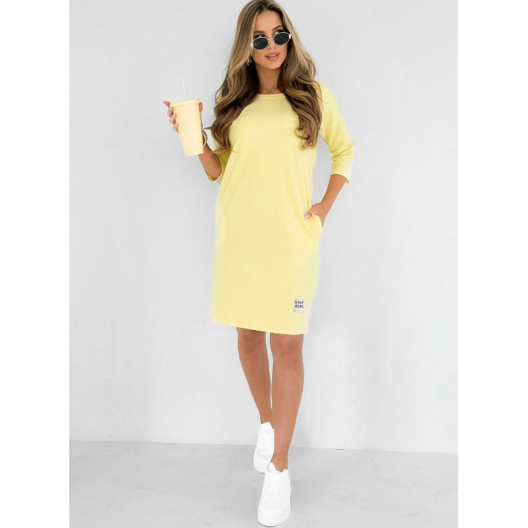 Audrey | Frühlingsangebote Rundhals-Kleid mit 3/4-Ärmeln und Taschen