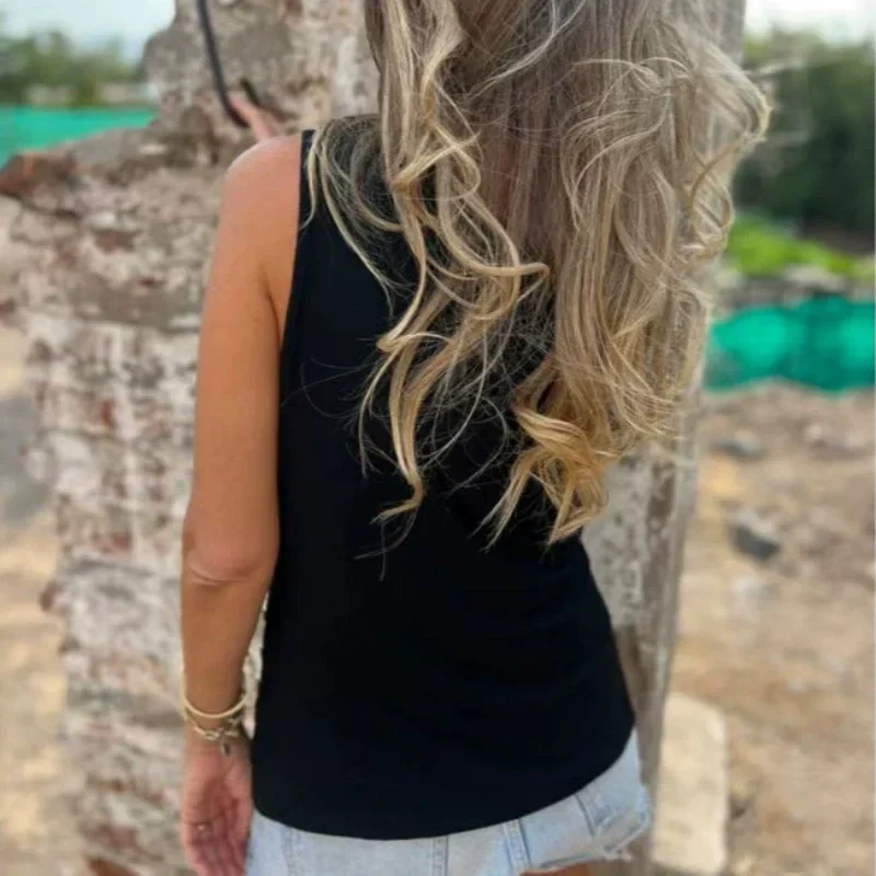 Sintosa | Button-Down Cross-Neck Tank Top – White, Black, Casual Elegant