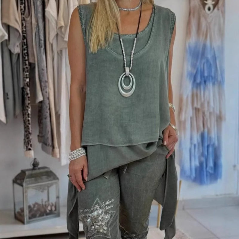 Rocky | Damen-Zweiteiler: Ärmelloses Top und bedruckte Hose