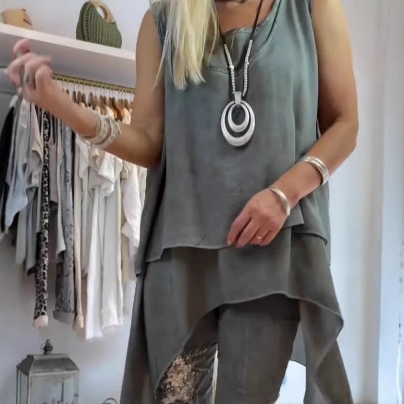 Rocky | Damen-Zweiteiler: Ärmelloses Top und bedruckte Hose