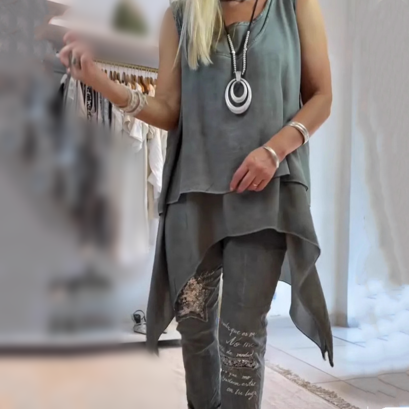 Rocky | Damen-Zweiteiler: Ärmelloses Top und bedruckte Hose