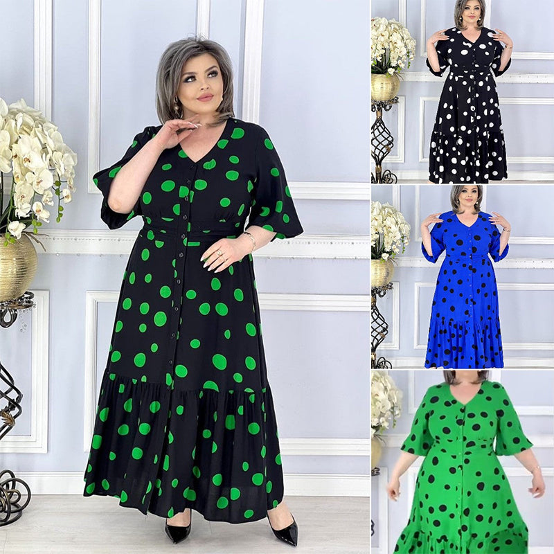 Inaya | Elegantes V-Ausschnitt-Pünktchenkleid in Übergröße