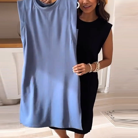 Lockeres Midikleid mit Rundhalsausschnitt und Schlitz und Taschen für Damen