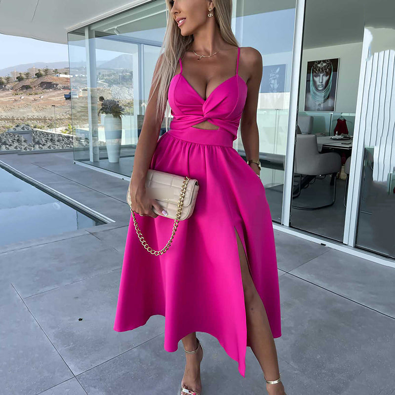Thalia | Damenkleid mit Spaghettiträgern und hohem Schlitz