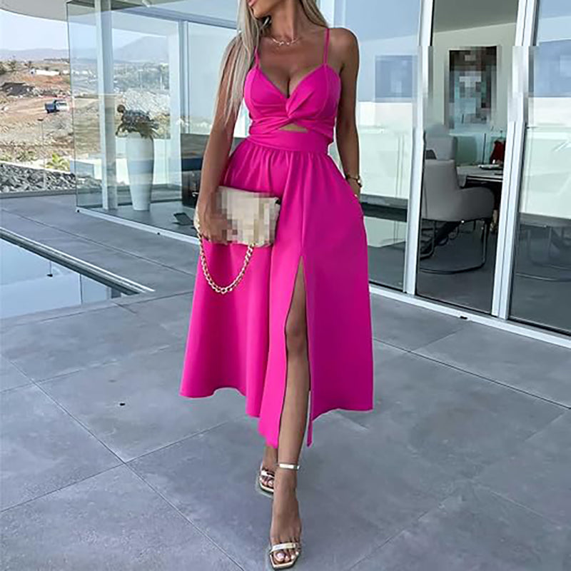 Thalia | Damenkleid mit Spaghettiträgern und hohem Schlitz