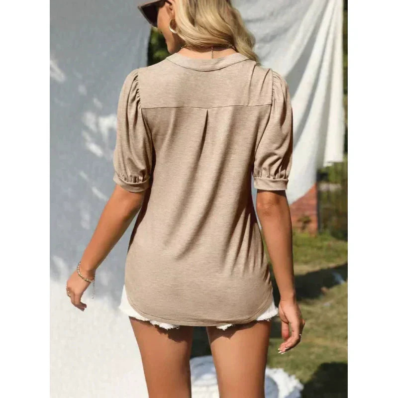 Johan |  Sommer-Specials Damen V-Ausschnitt Lässiges Puff Kurzarm Top Elegantes T-Shirt