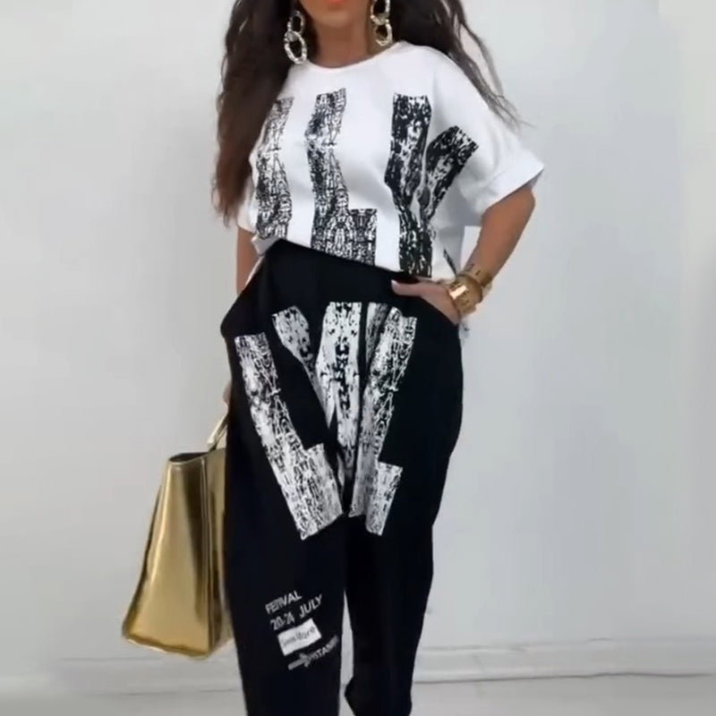 Brinley | Zweiteiliges lässiges Outfit mit Buchstabendruck für Damen