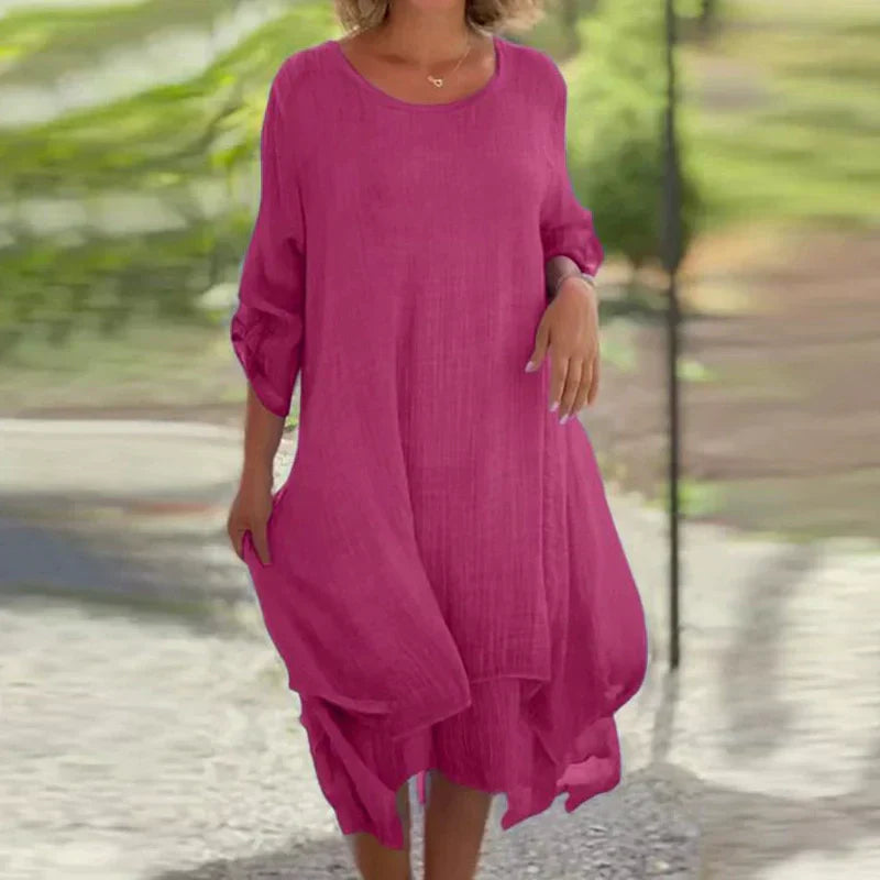 Haylee | Damenkleid in eleganter uni Rundhals-Ausführung mit lockerer Passform