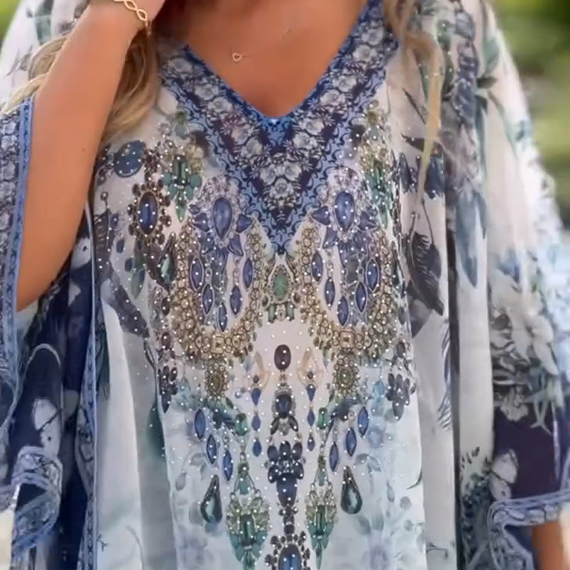 Yvaine | Klassisches asymmetrisches Kleid mit ethnischen Elementen