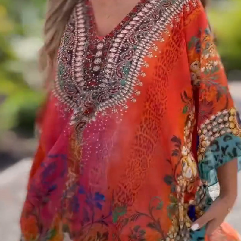 Yvaine | Klassisches asymmetrisches Kleid mit ethnischen Elementen