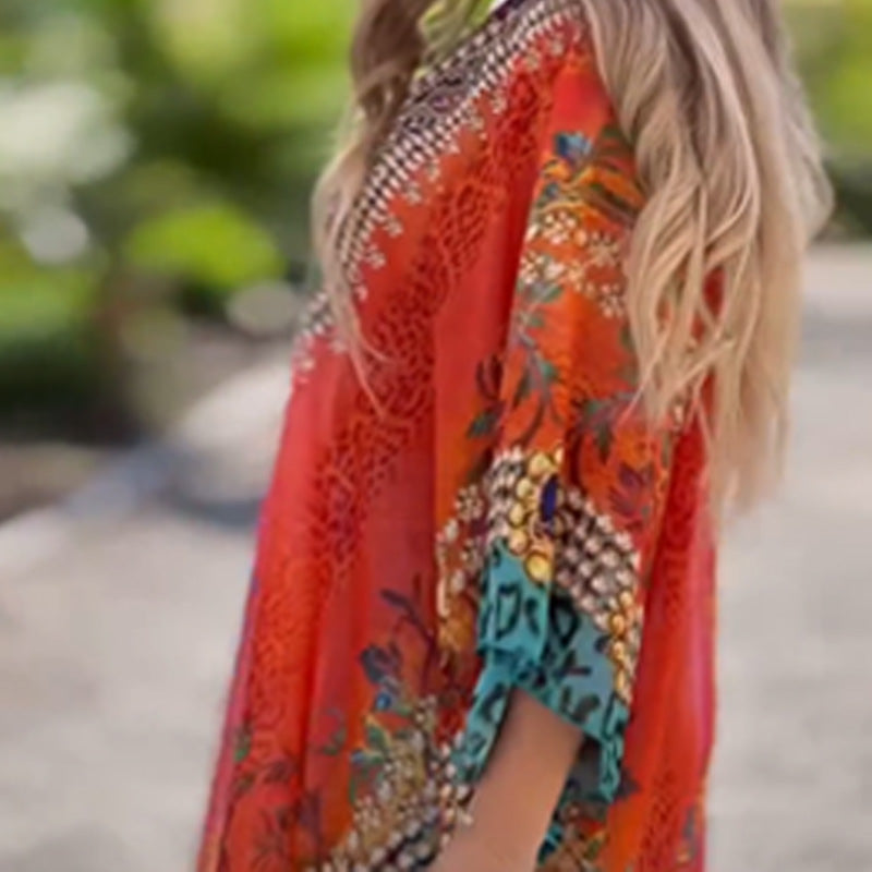 Yvaine | Klassisches asymmetrisches Kleid mit ethnischen Elementen