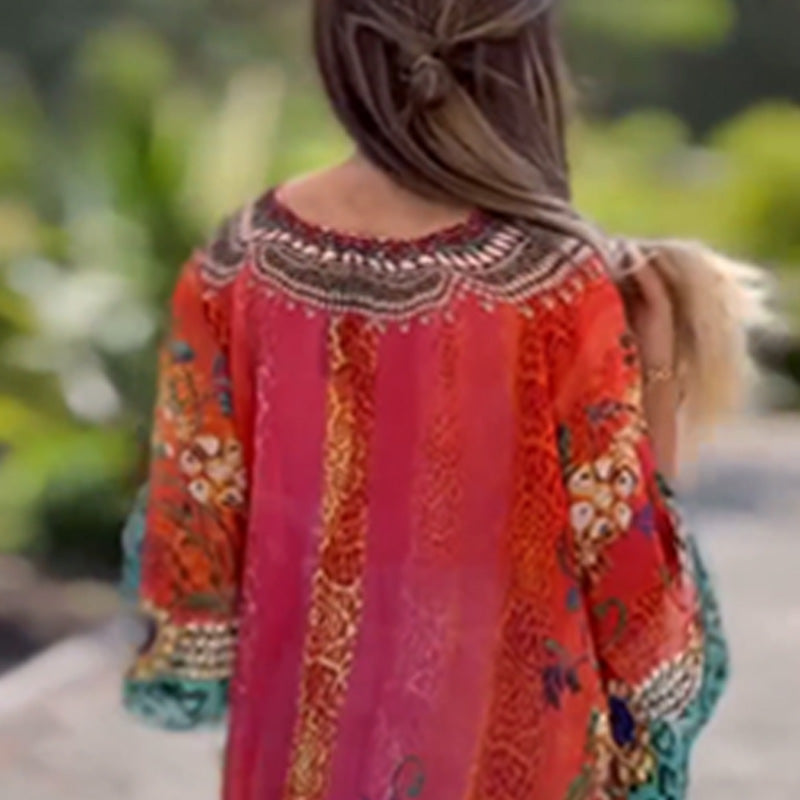 Yvaine | Klassisches asymmetrisches Kleid mit ethnischen Elementen