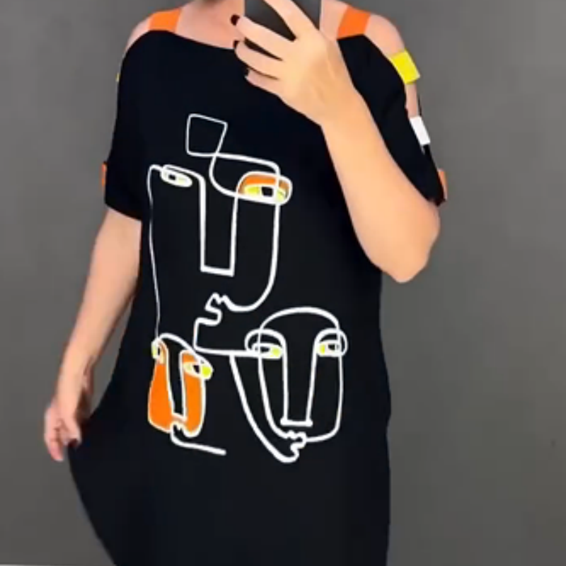 Erich | Modisches Damenkleid mit kurzem Ärmel und Druck