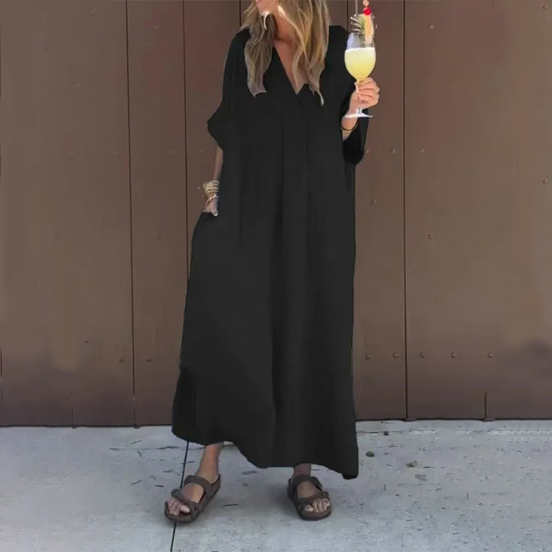 Kaliyah | Lässiges V-Ausschnitt Kleid mit Fluss für Damen