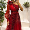 Deen | Damen modisches bedrucktes Kleid mit schräger Schulter aus Mesh